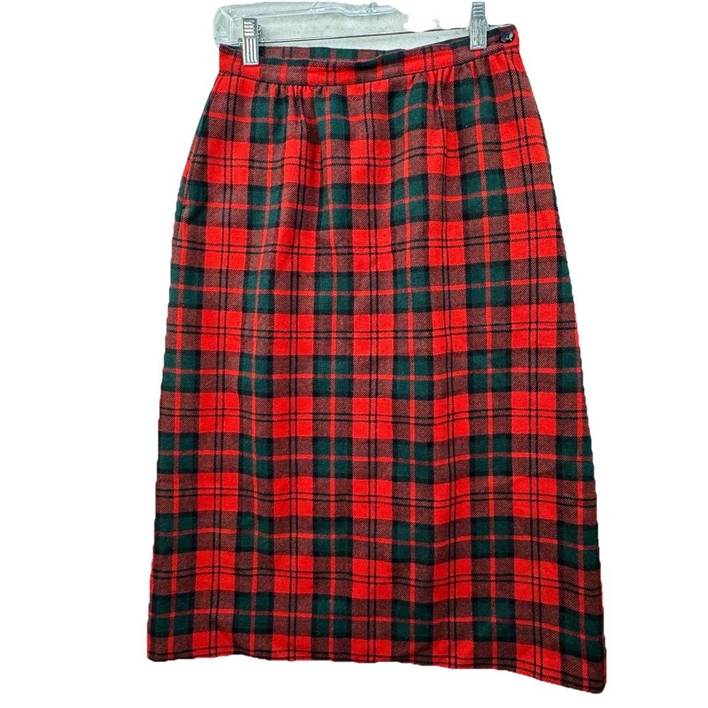 Vintage Pendleton 100% Wool‎ Red Plaid Midi Skirt Women's Size Small / 26" Waist